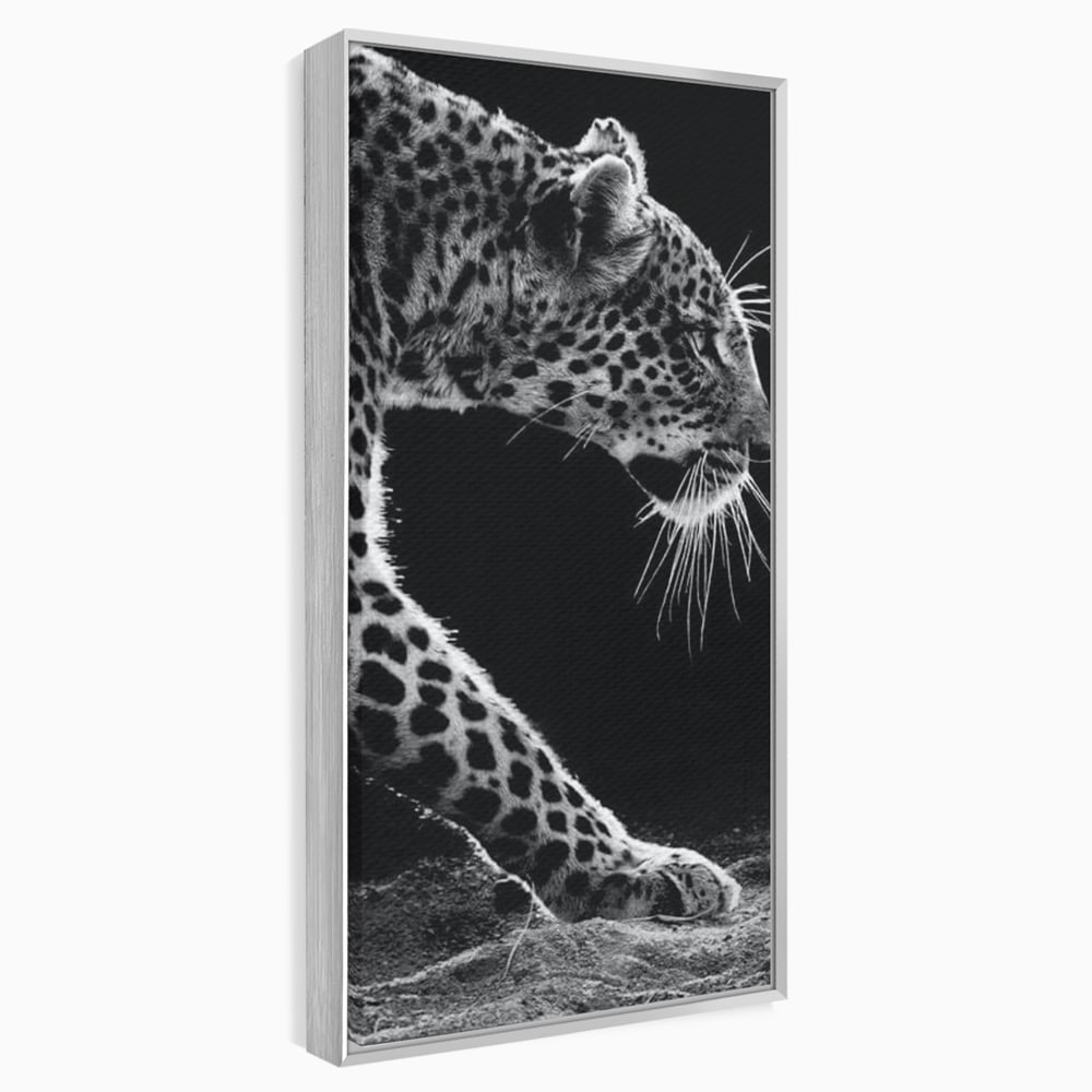 Tablou canvas cu tablou canvas cu leopard in profil, in rama de aluminiu argintiu